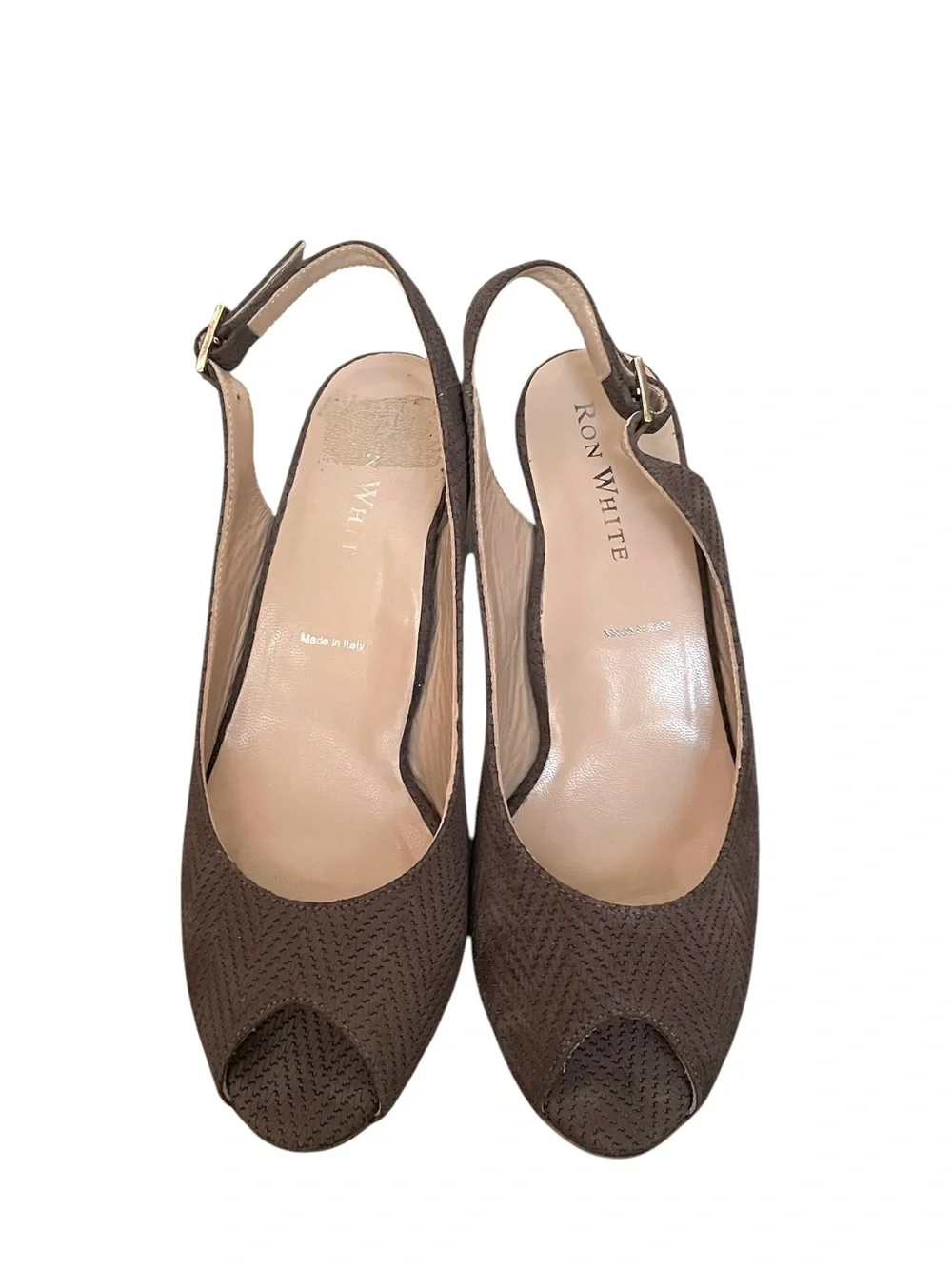 RON WHITE Brown Slingback Peep-Toe Wedge - Women's Comfortable Summer Shoe 37